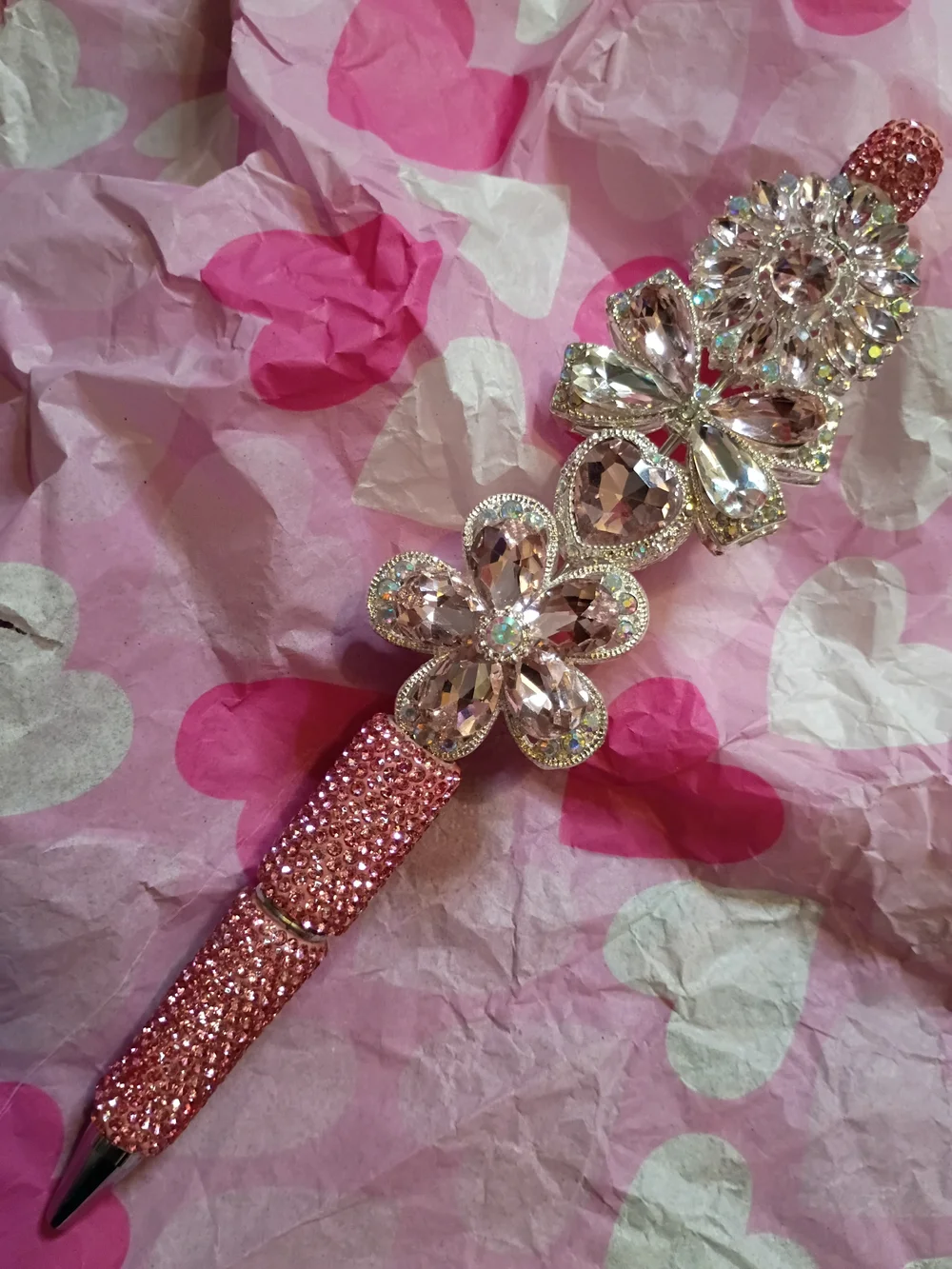 Pink Crystal Floral Rhinestone Handmade Pen